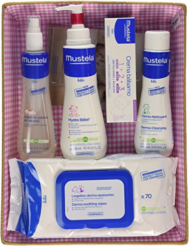 Mustela Bébé - Canastilla Rosa (Agua de colonia + Hydra Bébé + Vitamin barrier cream + Dermo Nettoyant + Toallitas)