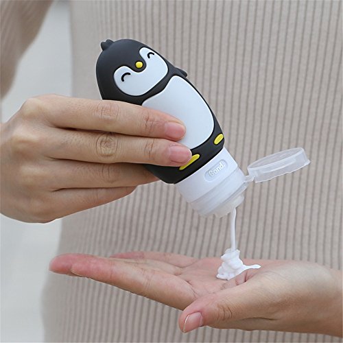 MUUZONING Pingüino Lindo Botellas de Viaje de Silicona, 100% BPA Gratis Recipientes rellenables portátiles a Prueba de Fugas para, Acondicionador,Loción, artículos de tocador(4 * 90ml)