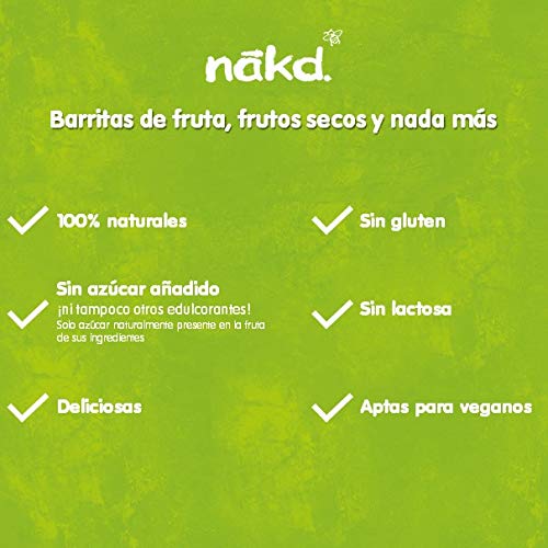 Nakd Barritas de Fruta y Frutos Secos al Cacao - Pack de 18 x 35 g, Sin Azúcar Añadido, Sin Gluten, Sin Lactosa, Vegano