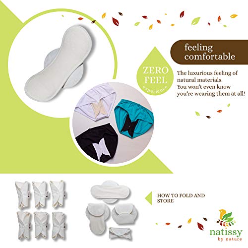 Natissy Salvaslips de tela reutilizables, 7-Pack Protege Slips de algodón con alas HECHAS EN LA UE, Compresas Bio sin PUL, Toallas Sanitarias para el uso diario y flujo blanco, NO para menstruación