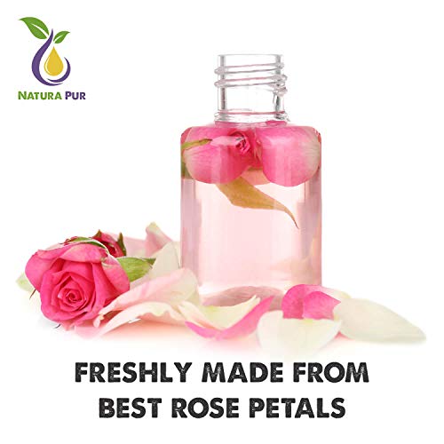 NATURA PUR Agua de Rosas Natural en Spray 200 ml - Hidrolato de Rosas Bío 100% Puro, Orgánico y Vegano - desmaquillante y tónico para piel y cara con imperfecciones, granos y acné