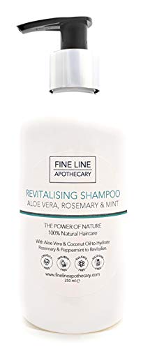 Natural - CHAMPÚ REVITALIZANTE - ALOE VERA, ROMERO & MENTA - 250 ml - de Fine Line Apothecary - Sin Sulfatos, Sin Parabenos, Sin Silicona. Concentrado, Fàcil de Enjuagar.