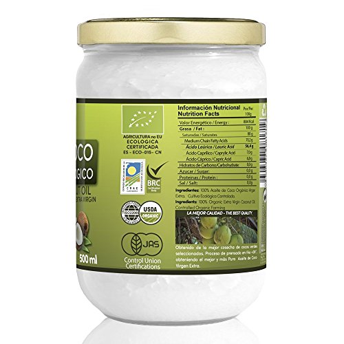 Naturseed - Aceite de coco Virgen Extra Orgánico - Para uso Estético, en Cocina y Masajes, 500 ml