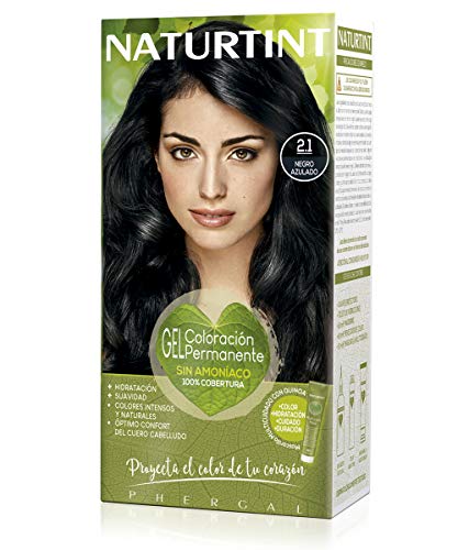 Naturtint Coloración 2.1 Negro Azulado - 100% Cobertura de canas y Hidratación, Ingredientes Vegetales, Color Natural y Duradero, Tinte Sin Amoniaco, Parabenes, Siliconas – 170ml