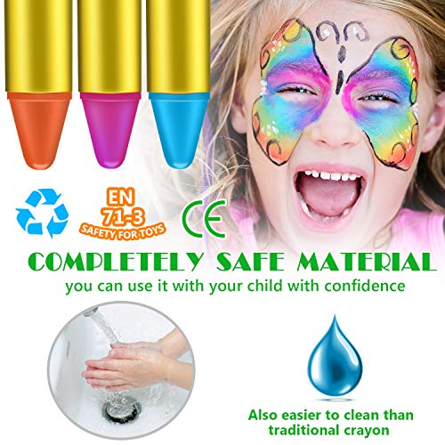 Navidad Pintura Facial,Emooqi 24 Colores Pintura de Cara Pintura Facial Seguro y No Tóxico Pinturas Cara Para Niños con 40 Plantillas,Ideal Para Carnaval,Cosplay,Fiestas Temáticas Regalo de Los Niños