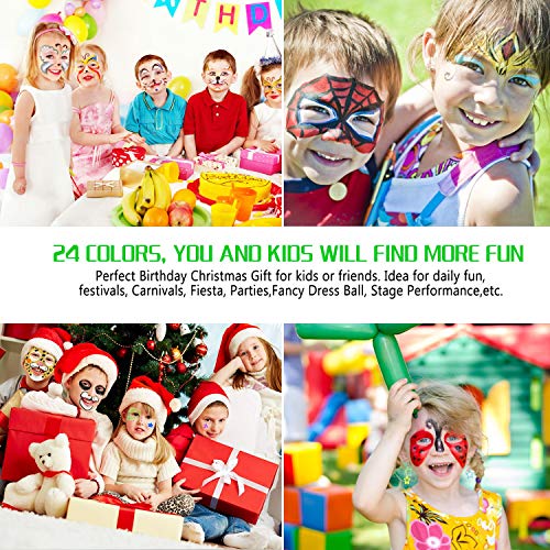 Navidad Pintura Facial,Emooqi 24 Colores Pintura de Cara Pintura Facial Seguro y No Tóxico Pinturas Cara Para Niños con 40 Plantillas,Ideal Para Carnaval,Cosplay,Fiestas Temáticas Regalo de Los Niños