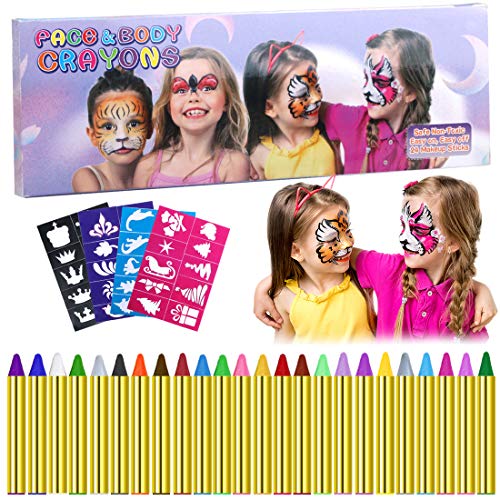 Navidad Pintura Facial,Emooqi 24 Colores Pintura de Cara Pintura Facial Seguro y No Tóxico Pinturas Cara Para Niños con 40 Plantillas,Ideal Para Carnaval,Cosplay,Fiestas Temáticas Regalo de Los Niños