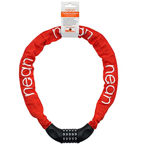 nean candado de cadena para bicicleta con combinación de código numérico y alto nivel de seguridad, eslabones de cadena de acero templado, 6 mm x 900 mm, rojo