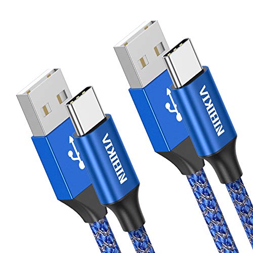 NIBIKIA Cable USB Tipo C, 2Pack [ 2M+2M ] 3A Cargador Tipo C Nylon Carga Rápida y Sincronización Cable USB C para Samsung S10/S9/S8/Note 10/Note 9, Huawei P30/P20/Mate 20, Sony Xperia