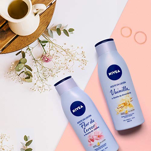 NIVEA Aceite en Loción Flor de Cerezo & Aceite de Jojoba (1 x 400 ml), loción corporal de rápida absorción, loción para el cuidado de la piel seca y normal