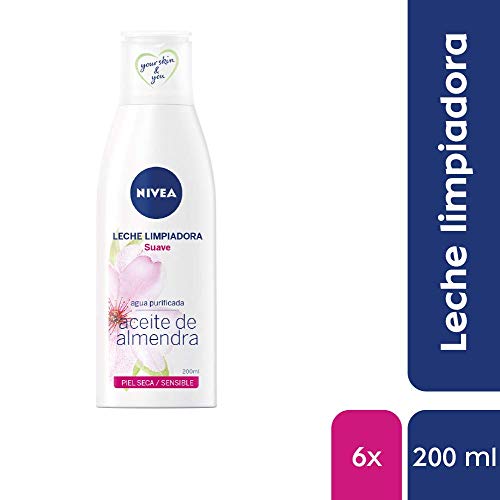 NIVEA Leche Limpiadora Suave en pack de 6 (6 x 200 ml), limpiador facial con aceite de almendras, leche hidratante para piel seca y sensible