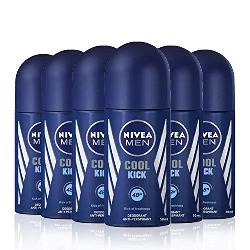 NIVEA MEN Cool Kick Roll-on en pack de 6 (6 x 50 ml), desodorante de hombre con un golpe de frescor, desodorante antitranspirante para el cuidado masculino