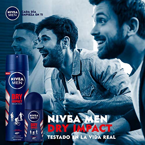 NIVEA MEN Dry Impact Roll-on (1 x 50 ml), desodorante antitranspirante con protección 48 horas, desodorante roll-on de cuidado masculino testado en la vida real