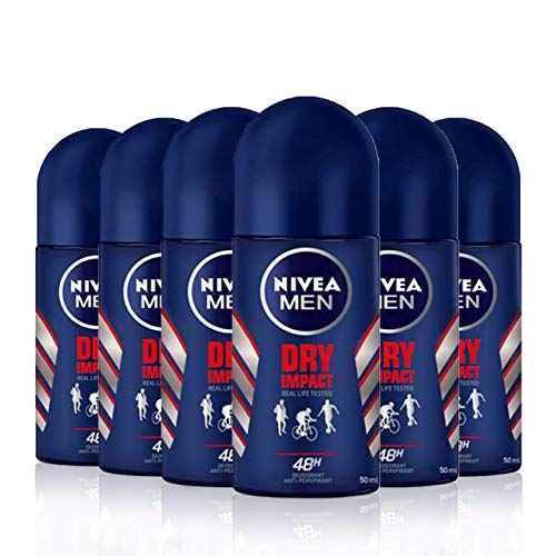 NIVEA MEN Dry Impact Roll-on en pack de 6 (6 x 50 ml), desodorante antitranspirante con protección 48 h, desodorante roll-on de cuidado masculino testado en la vida real