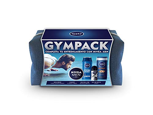 NIVEA MEN Neceser Gimnasio Gympack, neceser de regalo con gel de ducha (1 x 250 ml), champú (1 x 250 ml), desodorante roll on (1 x 50 ml) y NIVEA MEN Creme (1 x 75 ml)