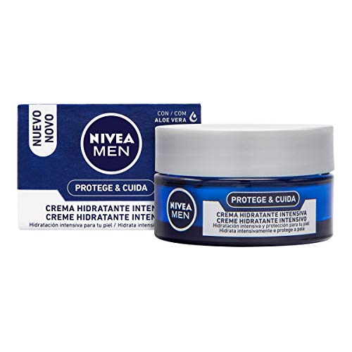 NIVEA MEN Protege & Cuida Crema Hidratante Intensiva (1 x 50 ml), crema facial hidratante con aloe vera, crema para hombres con la piel muy seca, nutre e hidrata