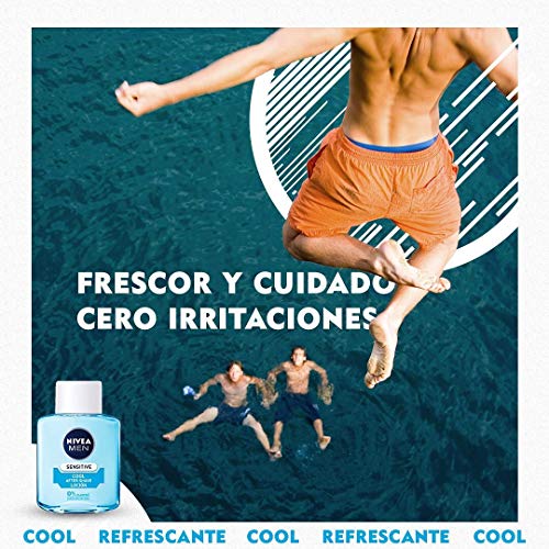 NIVEA MEN Sensitive Cool Loción After Shave (1 x 100 ml), con 0% alcohol para calmar la irritación, loción calmante para el cuidado de la piel sensible