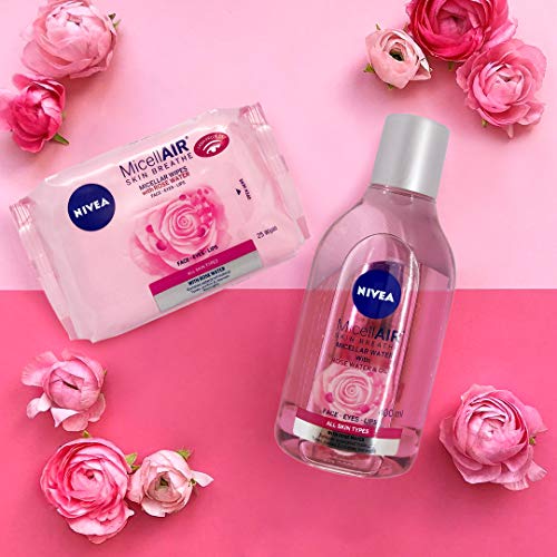 NIVEA MicellAIR Toallitas Desmaquilladoras Micelares con Agua de Rosas en pack de 6 (6 x 25 uds), toallitas de limpieza facial con tecnología micelar para una piel suave