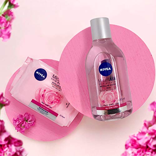 NIVEA MicellAIR Toallitas Desmaquilladoras Micelares con Agua de Rosas en pack de 6 (6 x 25 uds), toallitas de limpieza facial con tecnología micelar para una piel suave