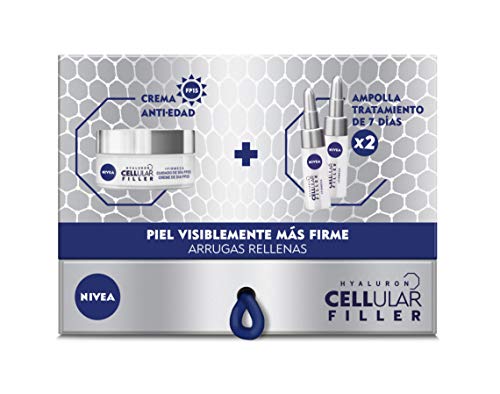 NIVEA Pack Hyalurron Cellular Filler Crema Antiedad Día y 2 Ampollas de Ácido Hialurónico - Estuche