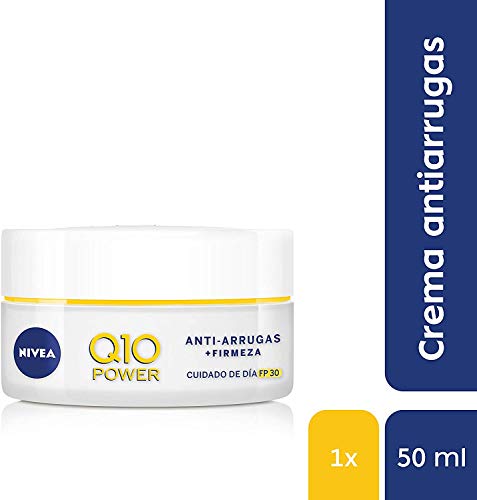 NIVEA Q10 Power Antiarrugas Cuidado de Día Triple Defensa FP30 (1 x 50 ml), crema hidratante antiarrugas, crema facial con protector solar 30, crema de día