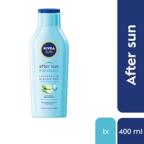 NIVEA SUN After Sun Loción Hidratante (1 x 400 ml), loción calmante para el cuidado de la piel tras la exposición al sol, cuidado solar con aloe vera