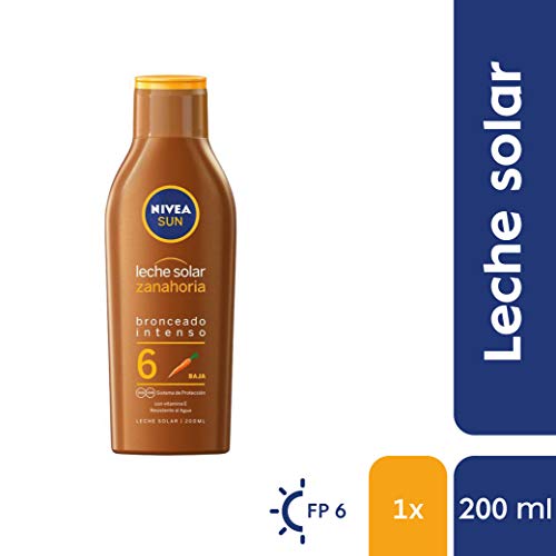 NIVEA SUN Leche Solar Zanahoria FP 6 (1 x 200 ml), protección solar para un bronceado bonito y duradero, protector solar hidratante resistente al agua