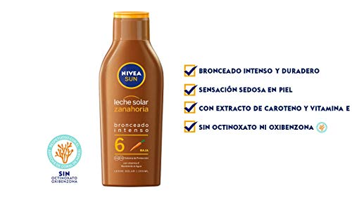 NIVEA SUN Leche Solar Zanahoria FP 6 (1 x 200 ml), protección solar para un bronceado bonito y duradero, protector solar hidratante resistente al agua