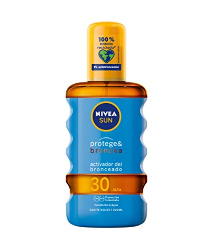 NIVEA SUN Protege & Broncea Aceite Solar FP30 (1 x 200 ml), activador del bronceado, protección solar alta resistente al agua con 0% autobronceador