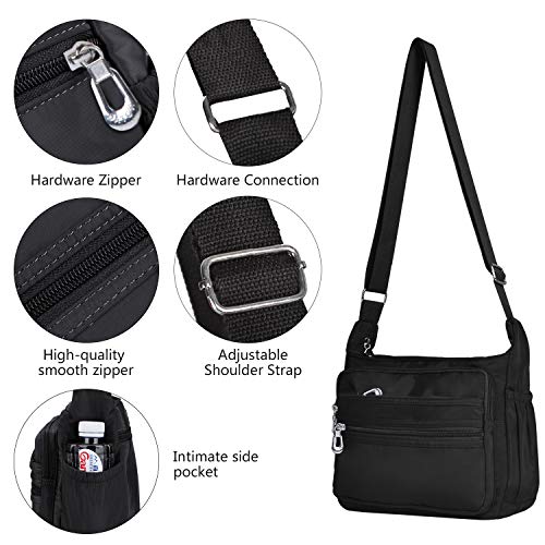 NOTAG Bolso de Hombro Mujer, Moda Bolso Bandolera de Nylon Impermeable Bolso de Mano de Viaje Con Varios Bolsillos, 2 tamaño (L, Negro)