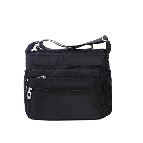 NOTAG Bolso de Hombro Mujer, Moda Bolso Bandolera de Nylon Impermeable Bolso de Mano de Viaje Con Varios Bolsillos, 2 tamaño (L, Negro)