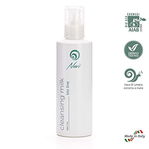 Nuvo' Baba de caracol Leche limpiadora facial Orgánico Certificado AIAB con ácido hialurónico Extracto de caléndula Vitamina E Made in Italy 200 ml