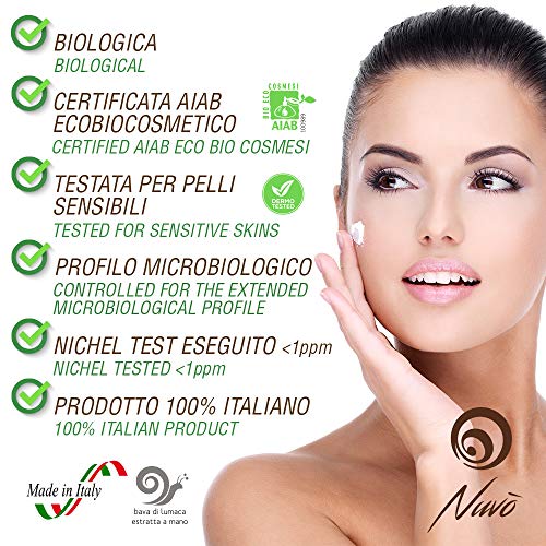 Nuvo' Baba de Caracol Orgánica Certificada AIAB Crema corporal 200ml Ácido hialurónico Aloe 12 Principios naturales activos Hidratante Nutritivo Protector válido contra las estrías 100% Made in Italy