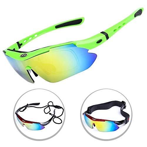 OPEL-R Gafas Ciclismo Motocross Anti-UV400 Gafas De Sol Polarizadas 5 Lentes para MTB Correr, Pescar, Conducir, Deportes Al Aire Libre,Verde