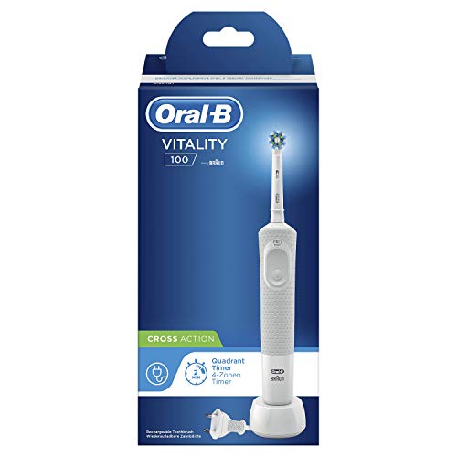 Oral-B Vitality 100 Cepillo Eléctrico Recargable con Tecnología de Braun, 1 Mango Blanco, 1 Cabezal