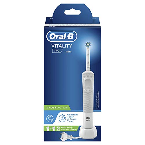 Oral-B Vitality 170 Cepillo Eléctrico Recargable Con Tecnología De Braun, 1 Mango Blanco, 2 Cabezales De Recambio