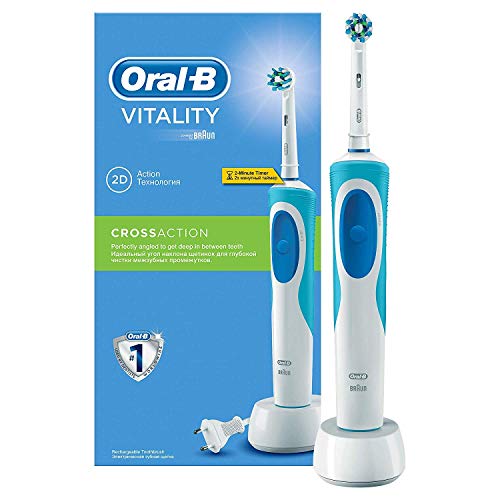 Oral-B Vitality Plus Crossaction - Cepillo de Dientes Eléctrico Recargable con Tecnología Braun, Azul y blanco