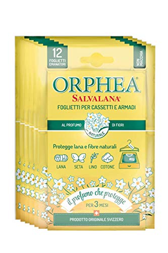 ORPHEA Salvalana Foglietti Emanatori para cajones y armarios, para Lana y Ropa Toda la Temporada, Perfume de Flores, Paquete de 6 Unidades