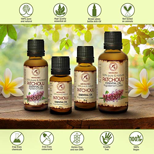 Pachuli Aceite Esencial 20ml - Pogostemon Cablin - Indonesia - Aceite Pachuli 100% Natural - Bueno para Aromaterapia - Relajación - Difusor Aromático - Lámpara de Aroma