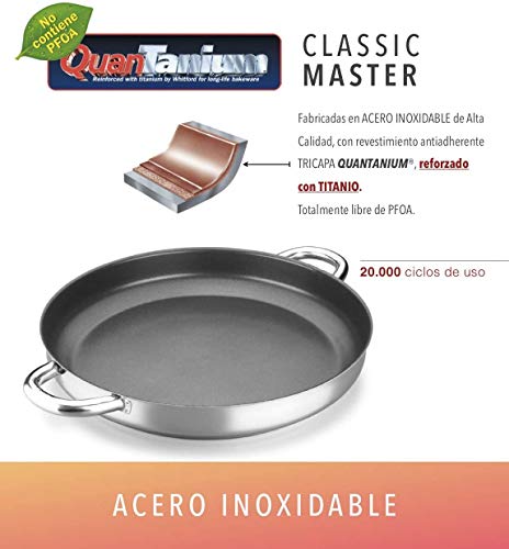 PAELLERA ALZA CLASSIC MASTER. PAELLERA fabricada en acero inoxidable 18/10, antiadherente triple capa, apta para todo tipo de cocina, INDUCCIÓN. Fácil Limpieza. Apto para lavavajillas y horno 36cm