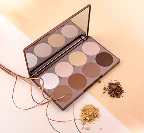 Paleta Contorno Profesional en polvo – 8 colores en un único Kit con tonos para contorno, polvo fijador y iluminador – Palette Contouring con Cosméticos Nutritivos Veganos