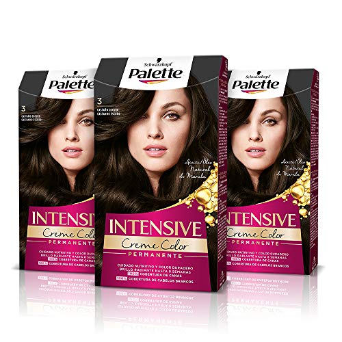 Palette Intense Cream Coloration Intensive Coloración del Cabello, 3 Castaño Oscuro - Pack de 3