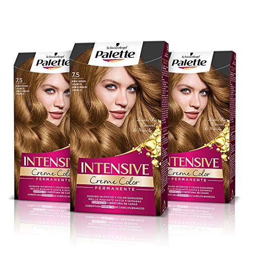 Palette Intense Cream Coloration Intensive Coloración del Cabello 7.5 Rubio Dorado Caramelo - Pack de 3