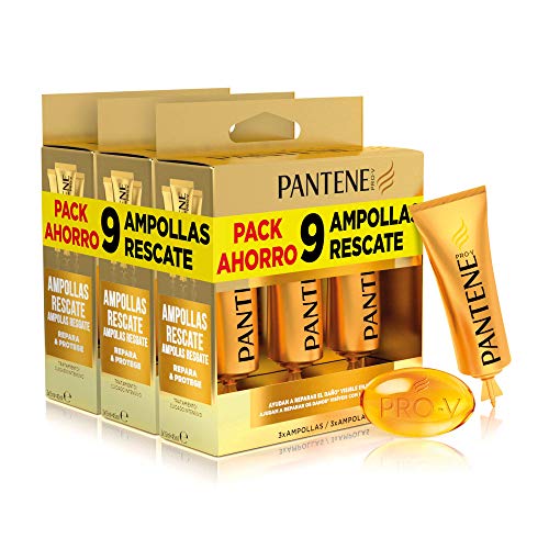 Pantene Repara y Protege, Mascarilla Hidratante Cabello, Ampolla Rescate, Tratamiento Intensivo Pelo Seco y Dañado, Repara el Daño en 1 Uso - Pack Ahorro 9 x 15 ml, 3 X 3 X 15 ml, pelo más fuerte