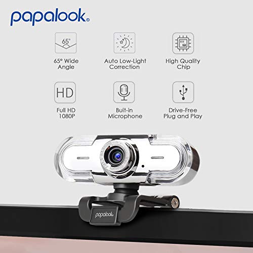 papalook Webcam 1080P, PA452 de Alta Definición con Micrófono con Gran Apertura Compatible con Skype, MSN, Facebook, Google Hangouts, Webcam de USB Plug and Play, Web CAM para Ordenador, PC, etc