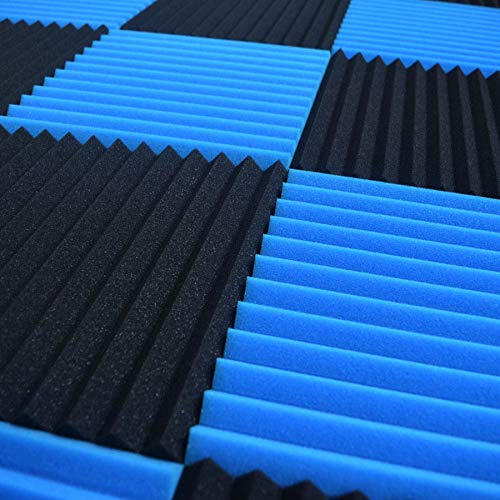 Paquete de 96 azules/negros absorben el eco de espuma acústica Wedge Studio azulejos de pared insonorizantes 12 pulgadas x 12 pulgadas x 1 pulgada