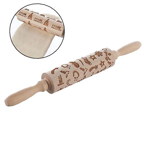 Patrón 1pc De Madera En Relieve Rodillos Antiadherente Estrella Media De La Navidad Dough Roller Elegante Galletas De La Galleta De Amasar