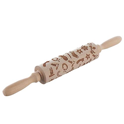 Patrón 1pc De Madera En Relieve Rodillos Antiadherente Estrella Media De La Navidad Dough Roller Elegante Galletas De La Galleta De Amasar