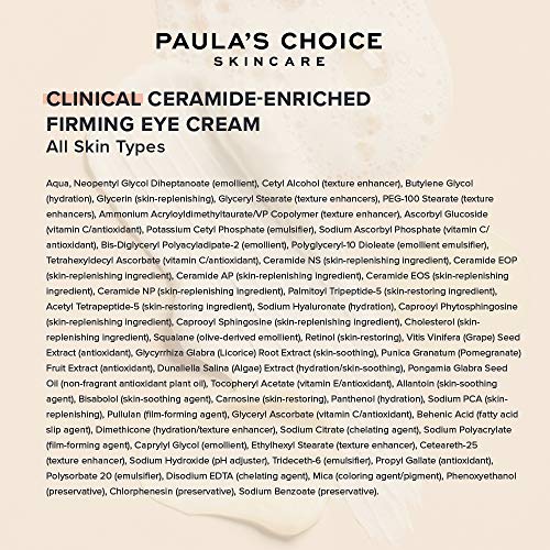 Paula’s Choice Clinical Crema Contorno de Ojos - Crema Hidratante Reafirmante Antiedad y Antiarrugas - con Ceramidas, Vitamina C & Retinol - Todos Tipos de Piel - 15 ml