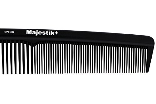 Peine de pelo - un peine de fibra de carbono de peluquería profesional de Majestik +, fuerza y ​​durabilidad, diente medio y fino, negro (MPC-002), con bolsa de producto libre de PVC